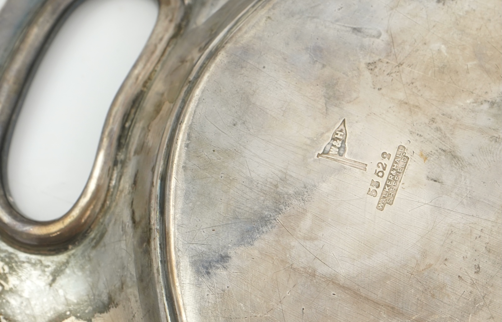 A George V silver oval tea tray, by Walker & Hall